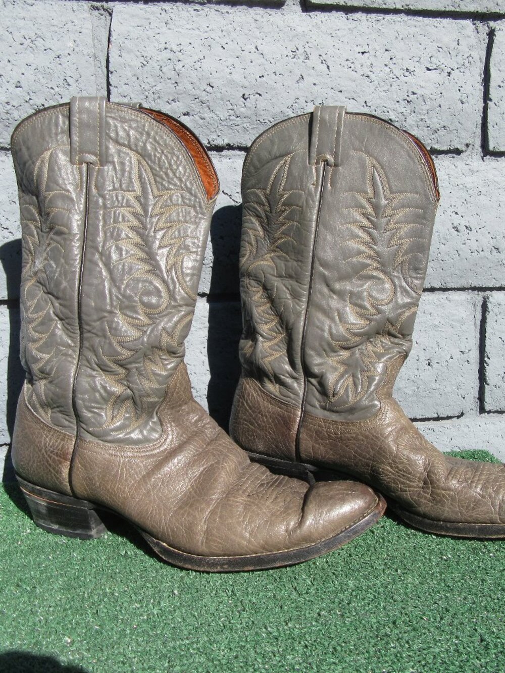 Vintage Nocona Gray Brown Leather Cowboy Boots Men's Size 13 B